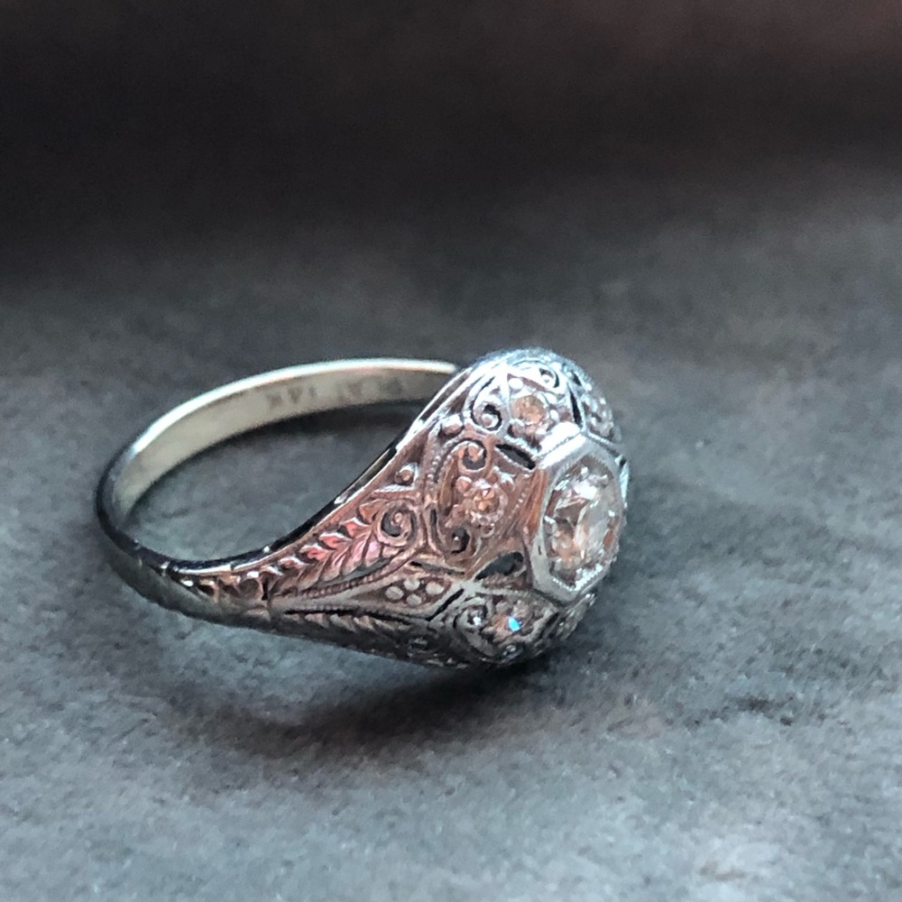 Antique platinum 14k diamond ring - Picture 6 of 13